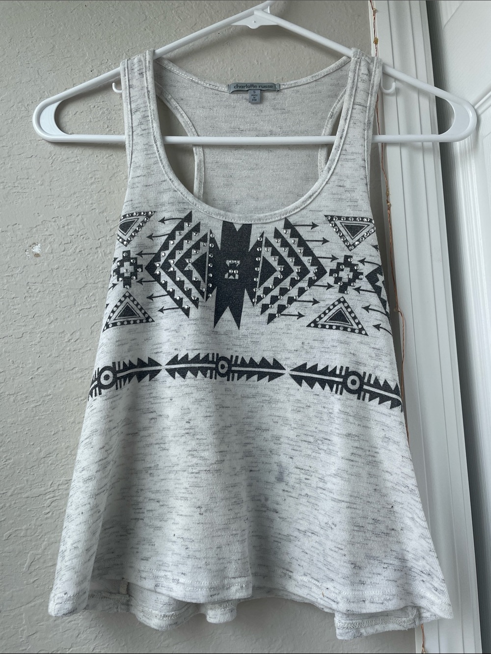 Charlotte Russe White Tank Top with Black Aztec Print